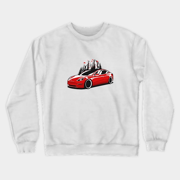 Red Model 3 Crewneck Sweatshirt by KaroCars